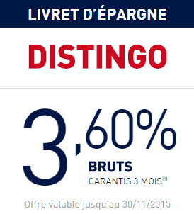 Livret épargne Distingo : 3.60% jusqu'à 75.000€ de versement Livret épargne Distingo : 3.60% jusqu'à 75.000€ de versement