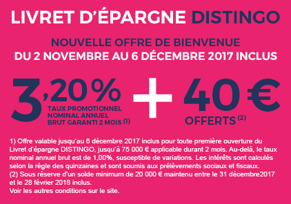 PSA Banque renouvelle son offre de taux à 3.20% + 40€ offerts jusqu'au 6 décembre 2017 PSA Banque renouvelle son offre de taux à 3.20% + 40€ offerts jusqu'au 6 décembre 2017