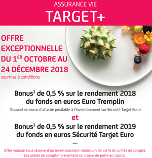 Assurance-Vie Primonial Target+ : bonus de rendements 2018 et 2019 et fonds Sécurité Target Euro davantage accessible jusqu'au 15 décembre 2018