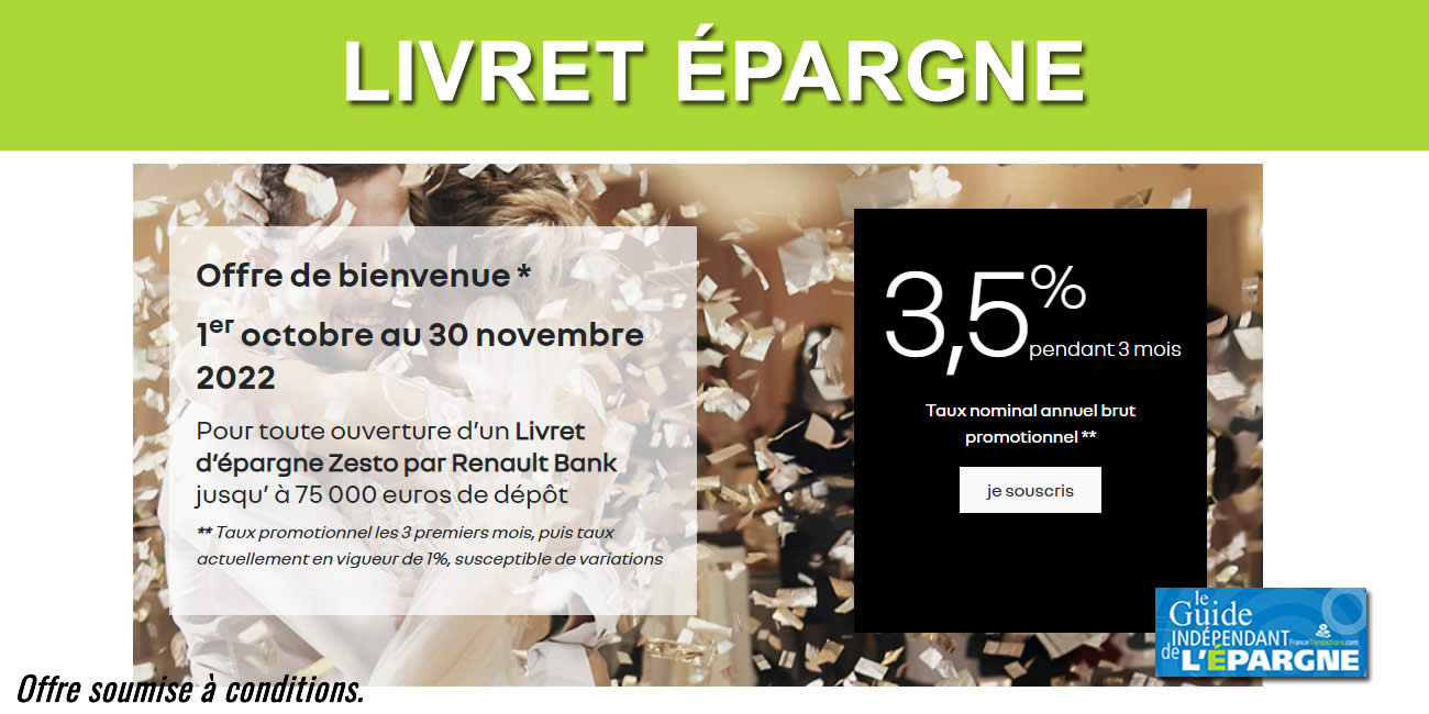 Livret ZESTO, offre de bienvenue : taux promotionnel de 4.50 % + prime de 60 € offerts