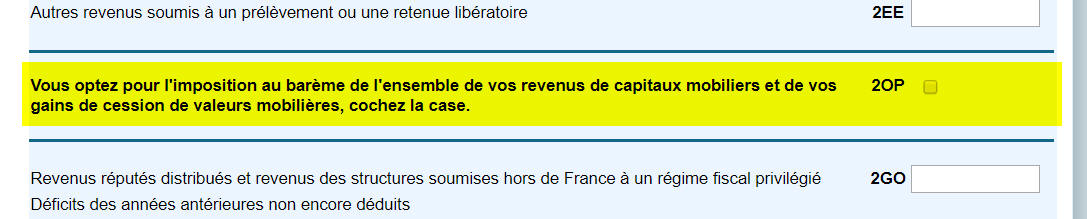 Copie écran formulaire de déclaration de revenus en ligne