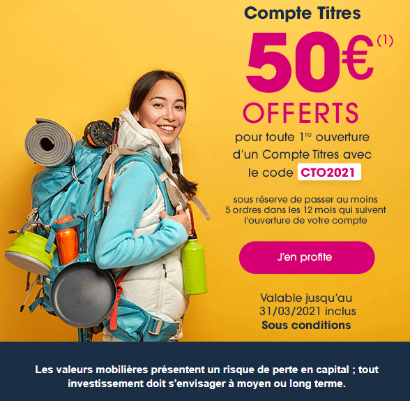 Investir en bourse via un compte-titres ? 50€ offerts aux clients Boursorama jusqu’au 31 mars 2021