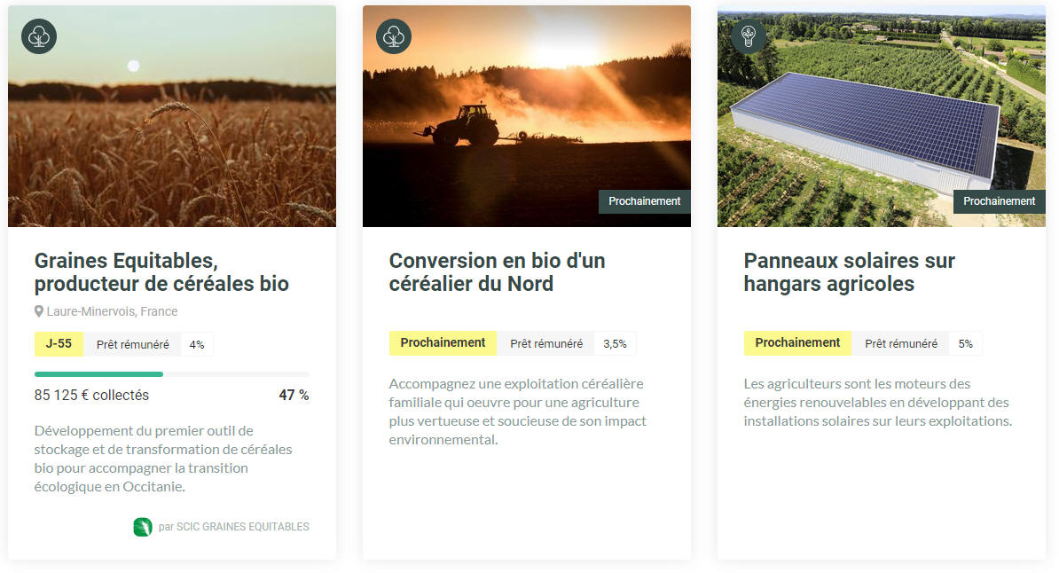 Exemples de projets MiiMOSA proposés aux investisseurs