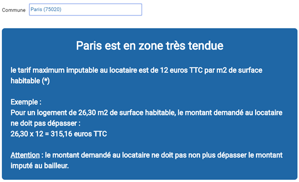 Résultat du simulateur pour le code postal 75 020 (Paris)