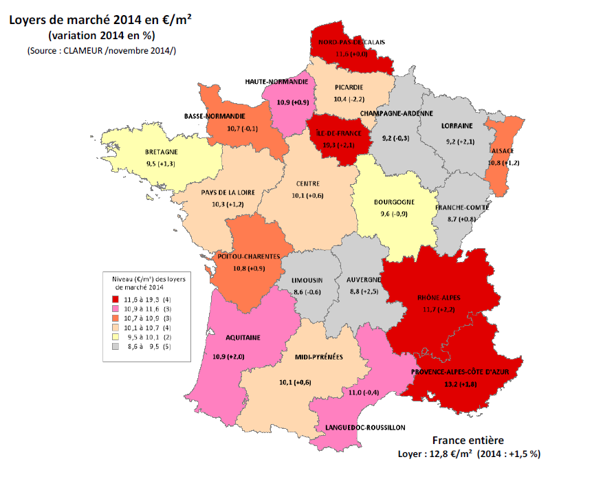 Location immobilière : un loyer moyen de 12,8 €/m2, en hausse de 1,5% en 2014