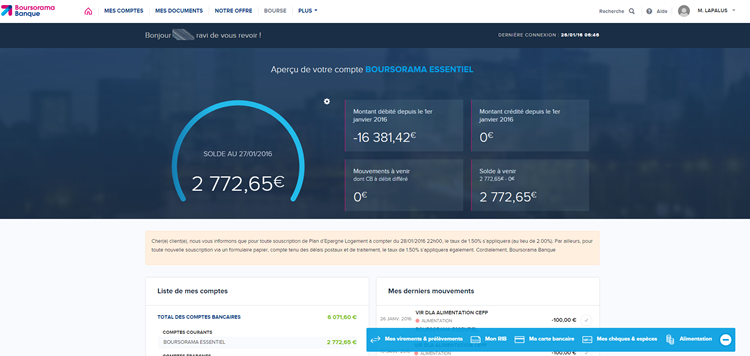 Nouvel espace client du site Boursorama banque