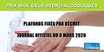 Gels hydro-alcooliques : prix maximum applicables jusqu'au 31 mai 2020 (fixés par décret)
