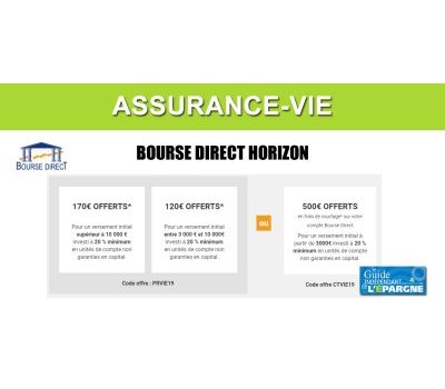 Assurance-Vie Bourse Direct Horizon : offre anniversaire, jusqu'à 170€ de prime ou 500€ de frais de courtage offerts